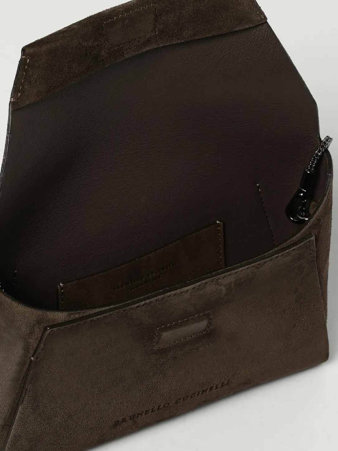 Pochette BC Duo Brunello Cucinelli in camoscio con tracolla monile