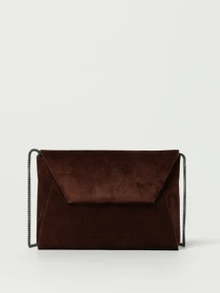 Pochette BC Duo Brunello Cucinelli in camoscio con tracolla monile