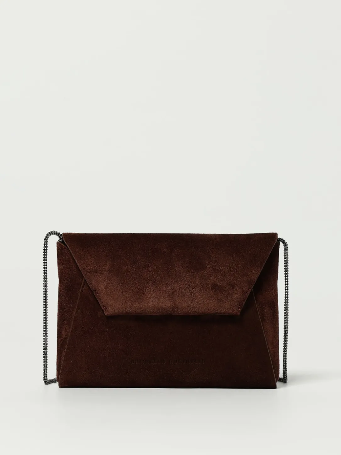 Pochette BC Duo Brunello Cucinelli in camoscio con tracolla monile