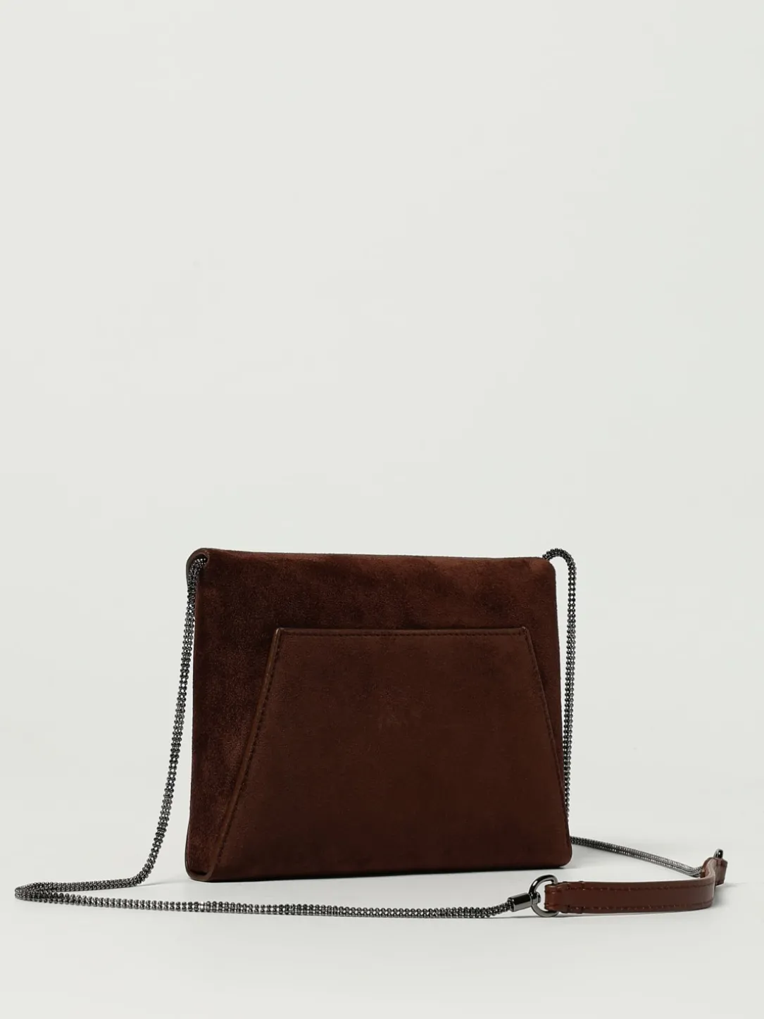 Pochette BC Duo Brunello Cucinelli in camoscio con tracolla monile