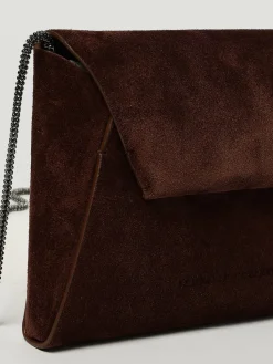 Pochette BC Duo Brunello Cucinelli in camoscio con tracolla monile