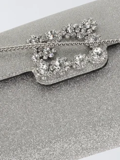 Pochette Efflorescence Roger Vivier in glitter con fibbia gioiello