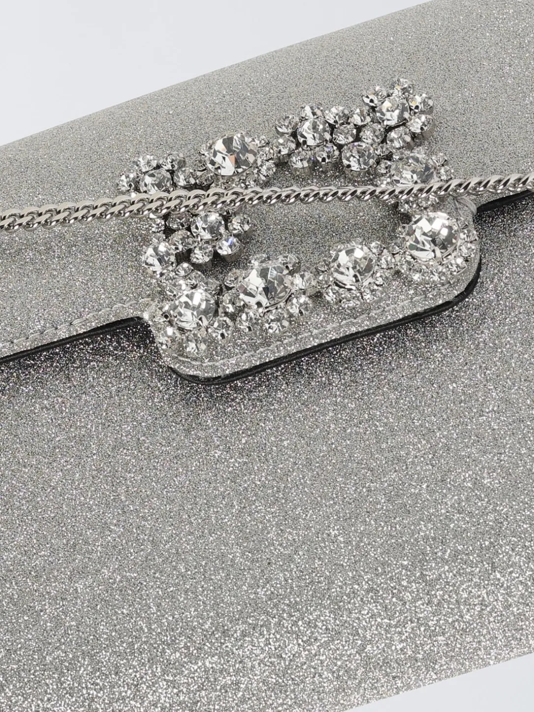 Pochette Efflorescence Roger Vivier in glitter con fibbia gioiello