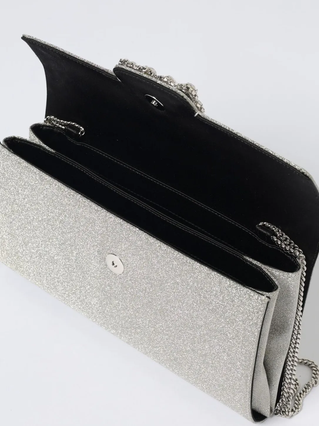 Pochette Efflorescence Roger Vivier in glitter con fibbia gioiello