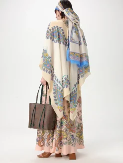 Poncho in seta con stampa paisley Etro