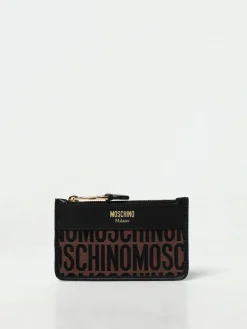 Portacarte di credito Moschino Couture in tessuto jacquard e pelle