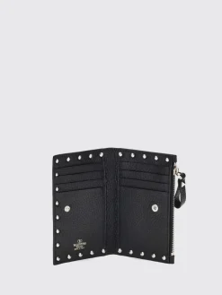 Portacarte di credito Rockstud Valentino Garavani in pelle a grana