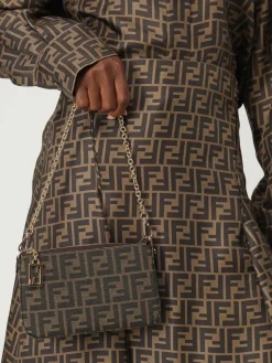 Pouch Baguette Fendi in cotone spalmato con monogram FF