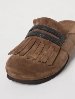 Sabot Brunello Cucinelli in camoscio con monile
