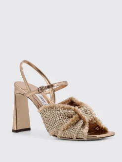 Sandalo Annika Jimmy Choo in rafia e pelle laminata