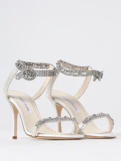 Sandalo Asasan Manolo Blahnik in raso con strass incastonati