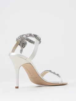 Sandalo Asasan Manolo Blahnik in raso con strass incastonati