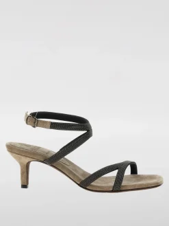 Sandalo Brunello Cucinelli in camoscio con monile