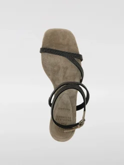 Sandalo Brunello Cucinelli in camoscio con monile