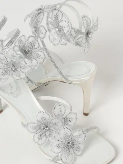 Sandalo Cleo Rene Caovilla in raso con fiori e strass