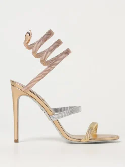 Sandalo Cleo Rene Caovilla in pelle laminata e maglia metallica