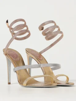 Sandalo Cleo Rene Caovilla in pelle laminata e maglia metallica