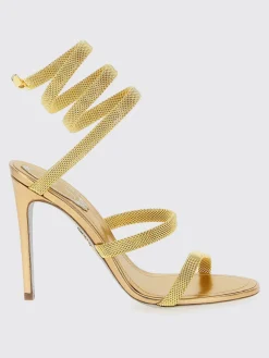 Sandalo Cleo Rene Caovilla in pelle laminata e maglia tubogas