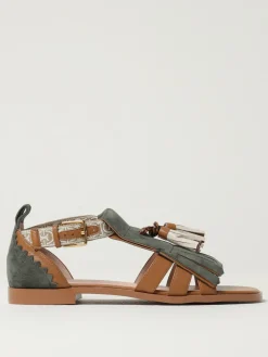 Sandalo Coccinelle in pelle e misto cotone con monogram jacquard