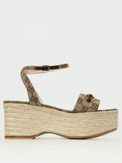 Sandalo con zeppa Gucci in misto cotone con monogram GG jacquard