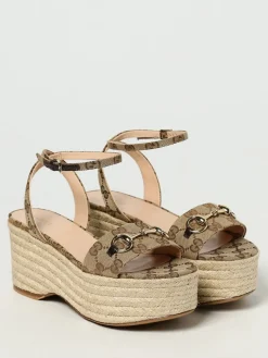 Sandalo con zeppa Gucci in misto cotone con monogram GG jacquard