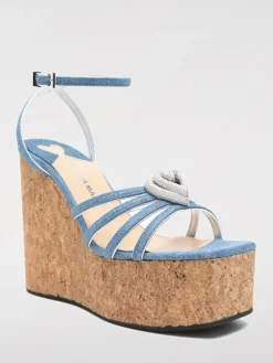 Sandalo con zeppa Mach&Mach in denim con cuori gioiello