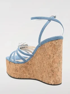 Sandalo con zeppa Mach&Mach in denim con cuori gioiello