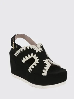 Sandalo con zeppa Mou in camoscio con cuciture all'uncinetto