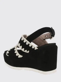 Sandalo con zeppa Mou in camoscio con cuciture all'uncinetto