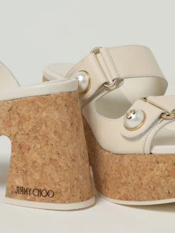 Sandalo Fayence Jimmy Choo in pelle con perle sintetiche