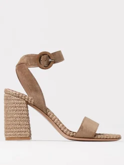 Sandalo Gianvito Rossi in camoscio e rafia intrecciata