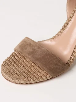 Sandalo Gianvito Rossi in camoscio e rafia intrecciata