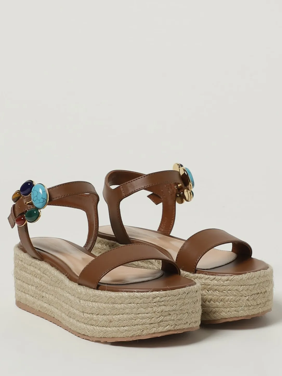 Sandalo Gianvito Rossi in pelle con fibbia di pietre cabochon