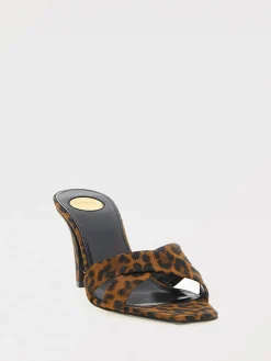 Sandalo Jill Saint Laurent in gros-grain animalier