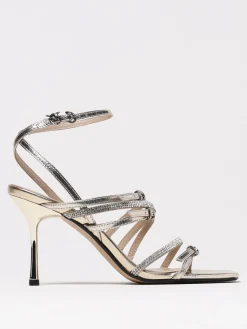 Sandalo Pinko in pelle laminata e strass