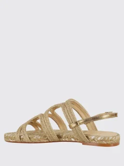 Sandalo Pitra Castañer in cotone lurex intrecciato e pelle laminata