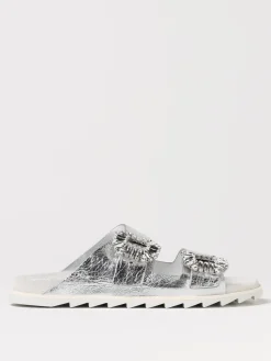 Sandalo Roger Vivier in pelle laminata con fibbie gioiello