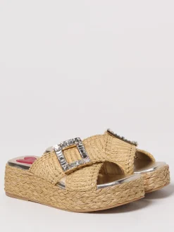 Sandalo Roger Vivier in rafia e pelle con fibbia gioiello