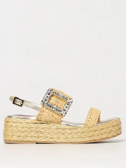 Sandalo Roger Vivier in rafia e pelle laminata