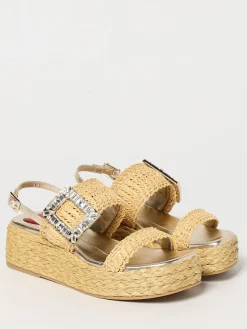 Sandalo Roger Vivier in rafia e pelle laminata