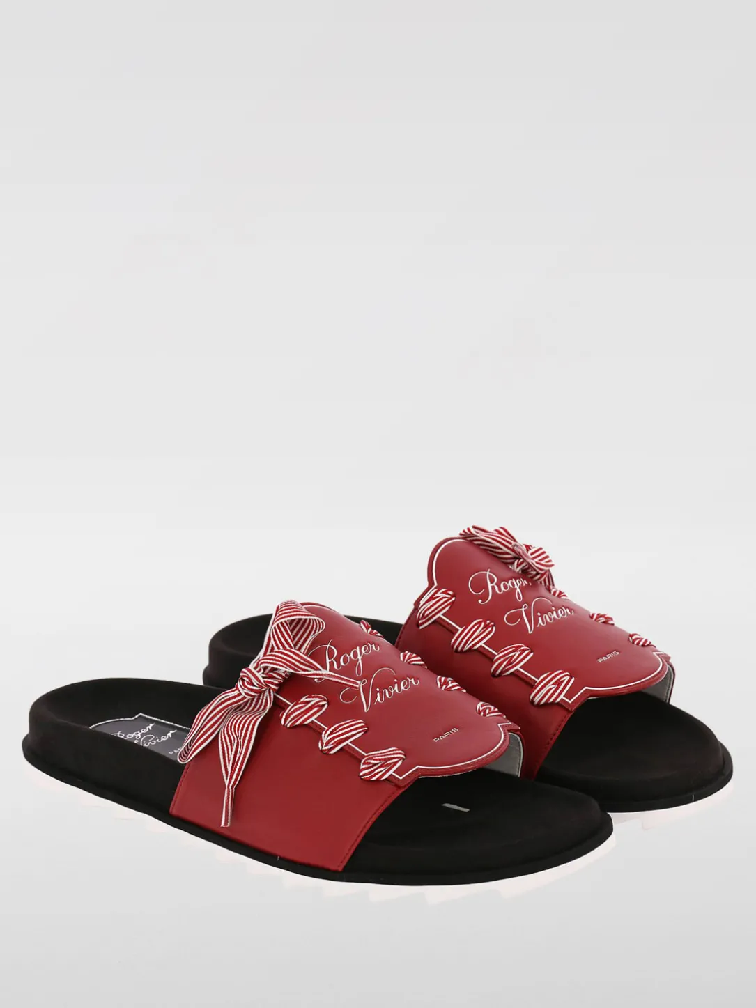 Sandalo Slidy Viv' etiquette in pelle con fiocco e logo impresso