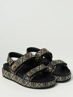 Sandalo T Monogram Tory Burch in misto cotone jacquard