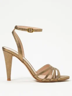 Sandalo Twinset in pelle laminata stampa lucertola