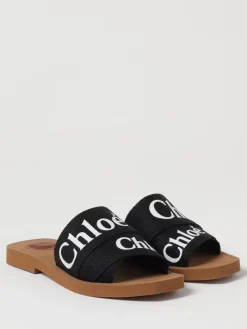 Sandalo Woody Chloè in canvas con stampa logo