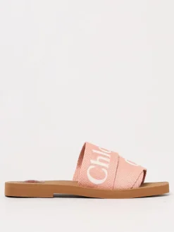 Sandalo Woody Chloè in canvas con logo ricamato