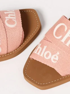 Sandalo Woody Chloè in canvas con logo ricamato