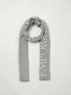 Sciarpa Emporio Armani in misto viscosa a righe con logo jacquard