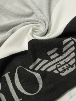 Sciarpa Emporio Armani in misto viscosa a righe con logo jacquard
