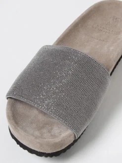 Sliders Brunello Cucinelli in camoscio con monile