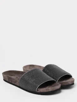 Sliders Brunello Cucinelli in camoscio con monile